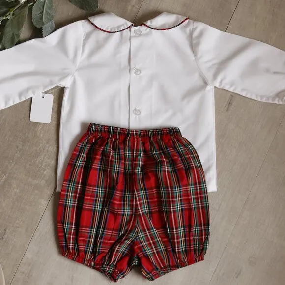 The Bailey Boys Red Tartan Plaid Reindeer Long Sleeve Set size 3 Months New