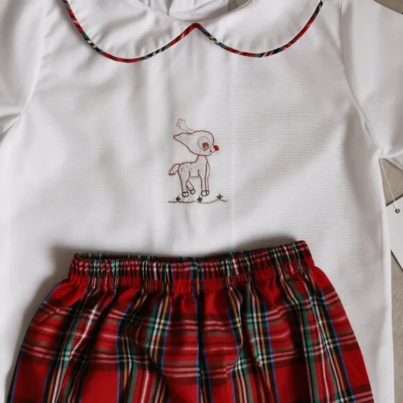 The Bailey Boys Red Tartan Plaid Reindeer Long Sleeve Set size 3 Months New
