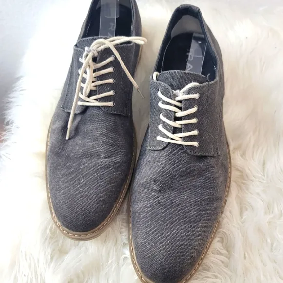 THE RAIL XANDER CHARCOAL GRAY CANVAS LACE UP ROUND TOE DERBY MEN'S SZ 44 EU 11US