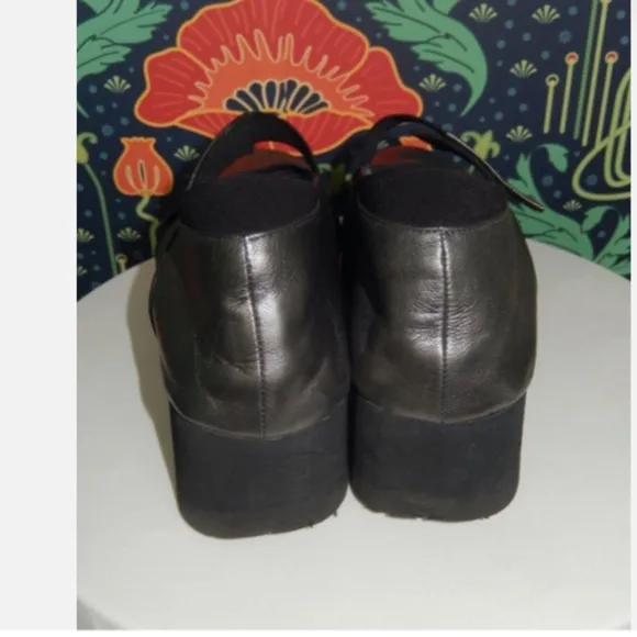 Thierry Rabotin Pewter Black Elastic Strap Mary Janes Wedge Shoes 40