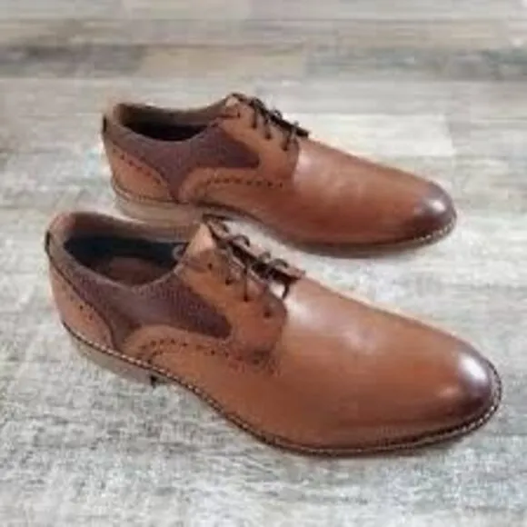Thomas &amp; Vine Size 9 Two Tone Lace Up Loafers Brown Leather Dress Shoes Comfort