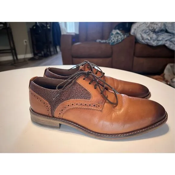 Thomas &amp; Vine Size 9 Two Tone Lace Up Loafers Brown Leather Dress Shoes Comfort