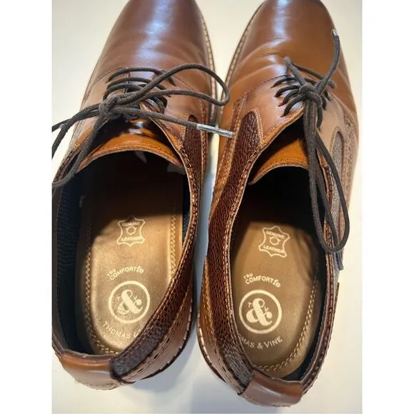 Thomas &amp; Vine Size 9 Two Tone Lace Up Loafers Brown Leather Dress Shoes Comfort