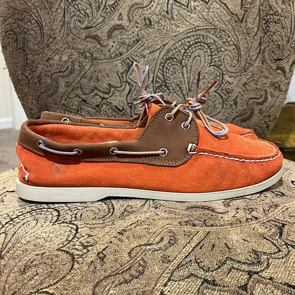 Timberland Boat Deck Shoes orange suede Mens Size 10.5