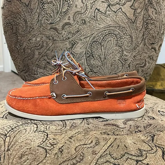 Timberland Boat Deck Shoes orange suede Mens Size 10.5