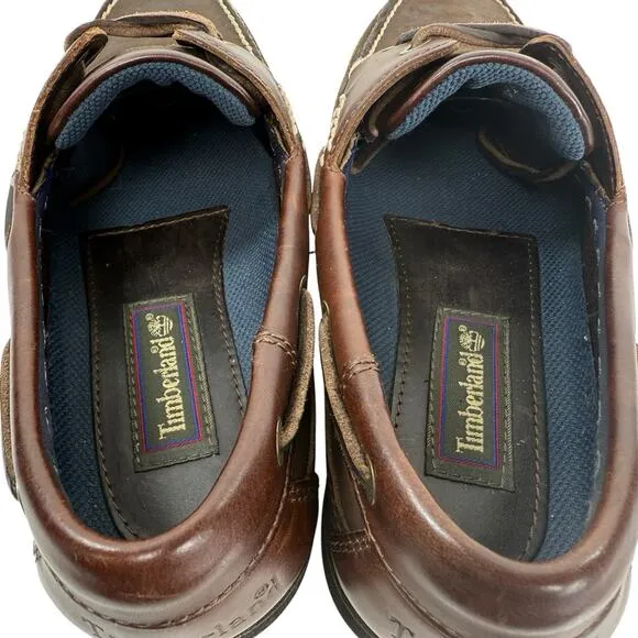 Timberland Classic 2-Eye Boat Shoes Brown Moc Toe Leather Loafers Mens Size 10.5
