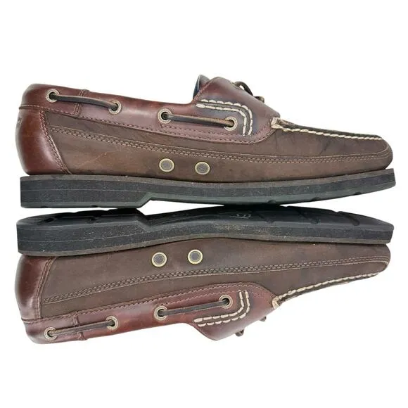 Timberland Classic 2-Eye Boat Shoes Brown Moc Toe Leather Loafers Mens Size 10.5