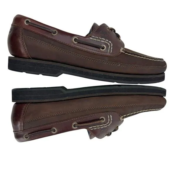 Timberland Classic 2-Eye Boat Shoes Brown Moc Toe Leather Loafers Mens Size 10.5