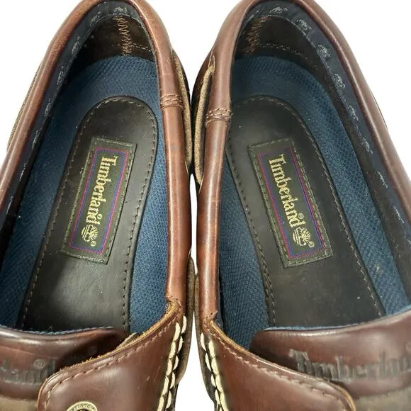 Timberland Classic 2-Eye Boat Shoes Brown Moc Toe Leather Loafers Mens Size 10.5