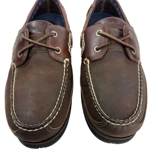 Timberland Classic 2-Eye Boat Shoes Brown Moc Toe Leather Loafers Mens Size 10.5