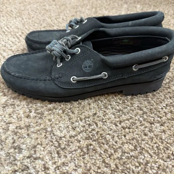 Timberland Noreen Black Heritage 3 Eye Handsewn Boat Shoes Womens 7M