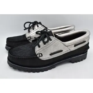 Timberland Womens Size 7.5 Heritage Noreen Black Nubuck Silver Boat Shoes