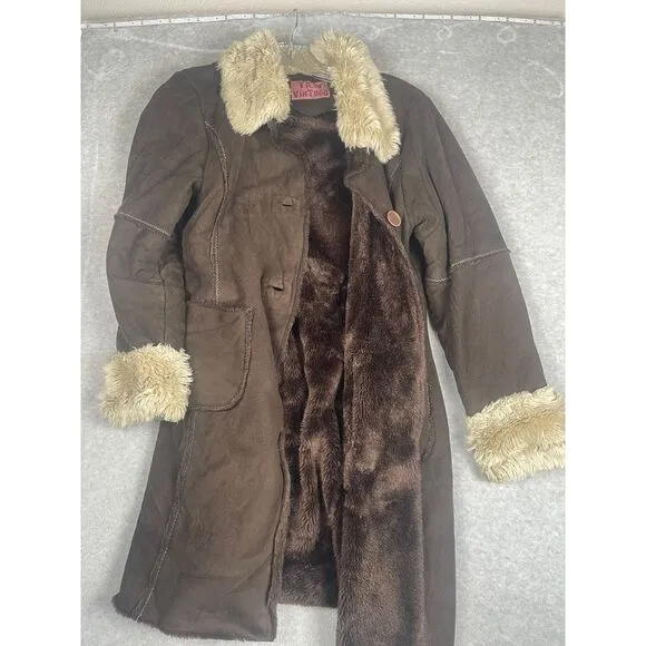 TKW Vintage Penny Lane‎ coat, Medium to Large, faux shearling collar and cuffs