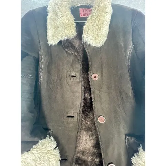TKW Vintage Penny Lane‎ coat, Medium to Large, faux shearling collar and cuffs