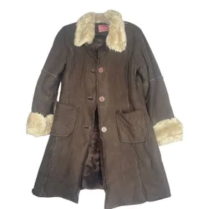 TKW Vintage Penny Lane‎ coat, Medium to Large, faux shearling collar and cuffs