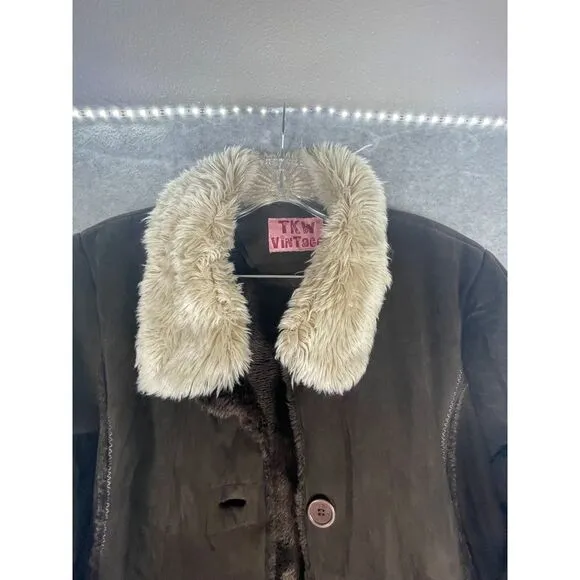 TKW Vintage Penny Lane‎ coat, Medium to Large, faux shearling collar and cuffs