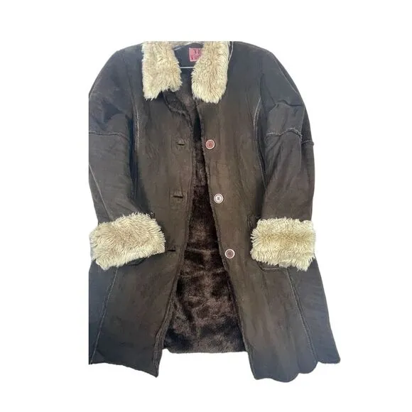 TKW Vintage Penny Lane‎ coat, Medium to Large, faux shearling collar and cuffs