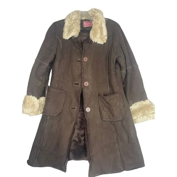 TKW Vintage Penny Lane‎ coat, Medium to Large, faux shearling collar and cuffs