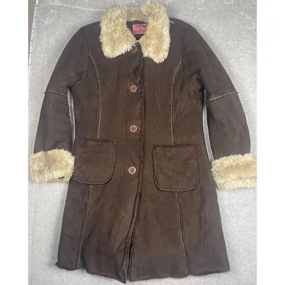 TKW Vintage Penny Lane‎ coat, Medium to Large, faux shearling collar and cuffs