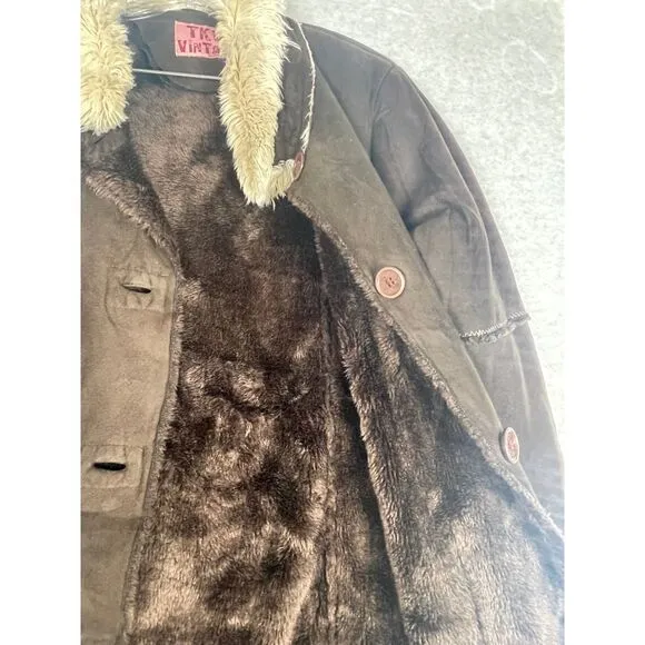 TKW Vintage Penny Lane‎ coat, Medium to Large, faux shearling collar and cuffs