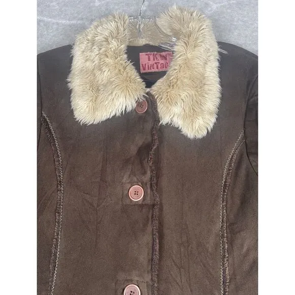 TKW Vintage Penny Lane‎ coat, Medium to Large, faux shearling collar and cuffs