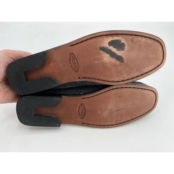 Tod's Felt Loafers Driving Shoes Women's Sz 7 Gray Slip On Loafers Classic