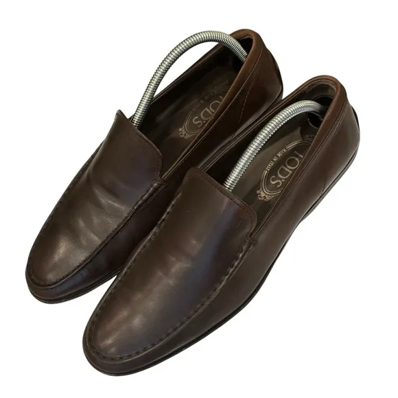 Tods Gommino Driving Shoes Brown Leather Sz 8 Loafers Slip On Luxury Italy