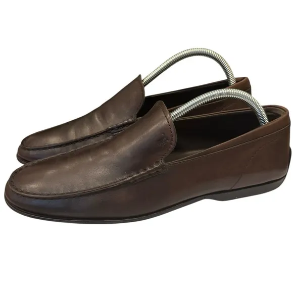 Tods Gommino Driving Shoes Brown Leather Sz 8 Loafers Slip On Luxury Italy