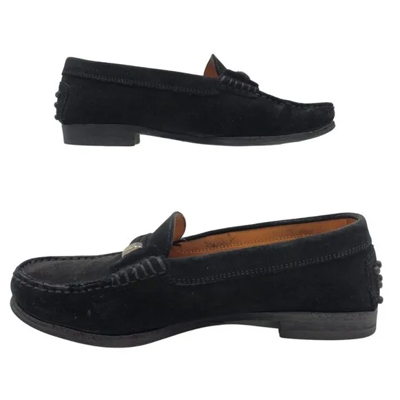 Tods Italy Womens Size 8 Black Suede Leather Dress Shoes Flats Loafers Slip-ons
