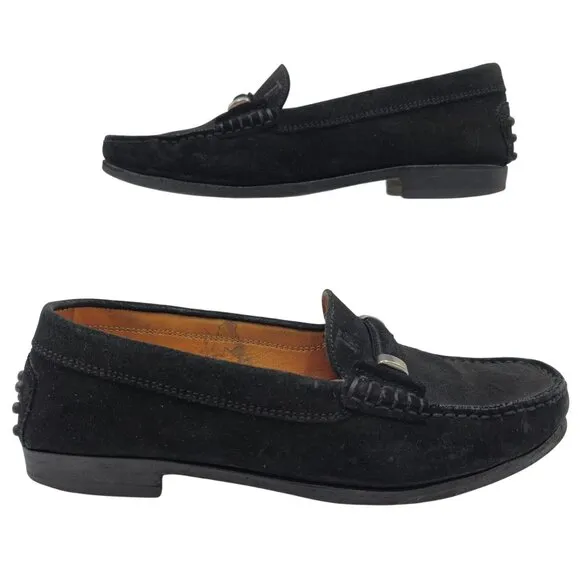 Tods Italy Womens Size 8 Black Suede Leather Dress Shoes Flats Loafers Slip-ons