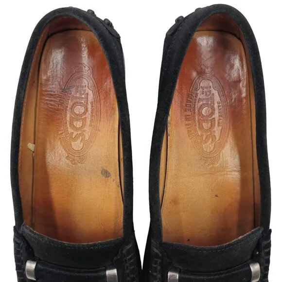 Tods Italy Womens Size 8 Black Suede Leather Dress Shoes Flats Loafers Slip-ons