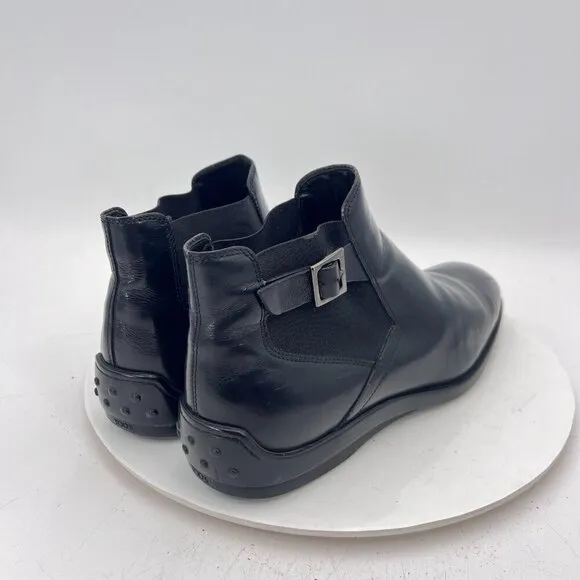Tods Men Size UK 8 US 9 Black Leather Side Elastic Buckle Ankle Slip On boot