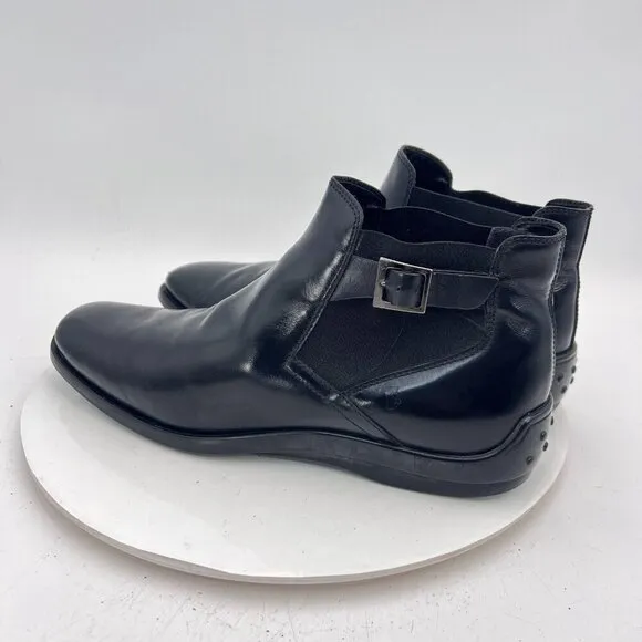 Tods Men Size UK 8 US 9 Black Leather Side Elastic Buckle Ankle Slip On boot