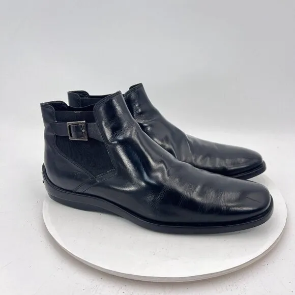 Tods Men Size UK 8 US 9 Black Leather Side Elastic Buckle Ankle Slip On boot