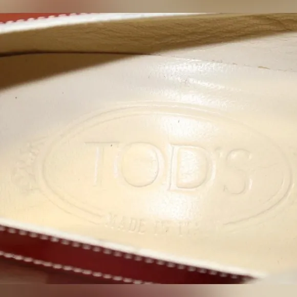 Tod's Womens Leather Square Toe Italy High Heeled Boat Shoes red 6