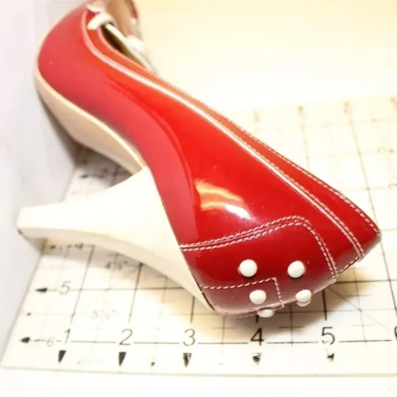 Tod's Womens Leather Square Toe Italy High Heeled Boat Shoes red 6