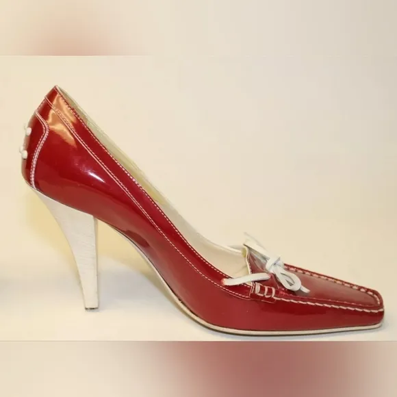 Tod's Womens Leather Square Toe Italy High Heeled Boat Shoes red 6