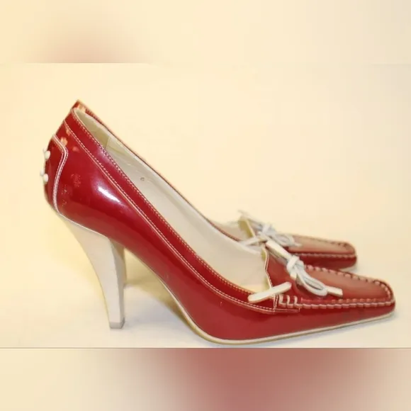 Tod's Womens Leather Square Toe Italy High Heeled Boat Shoes red 6