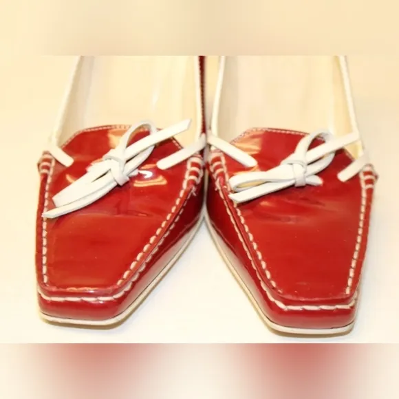 Tod's Womens Leather Square Toe Italy High Heeled Boat Shoes red 6
