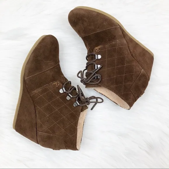 Tom Desert Wedge Bootie Suede Fur Lining Shoes New