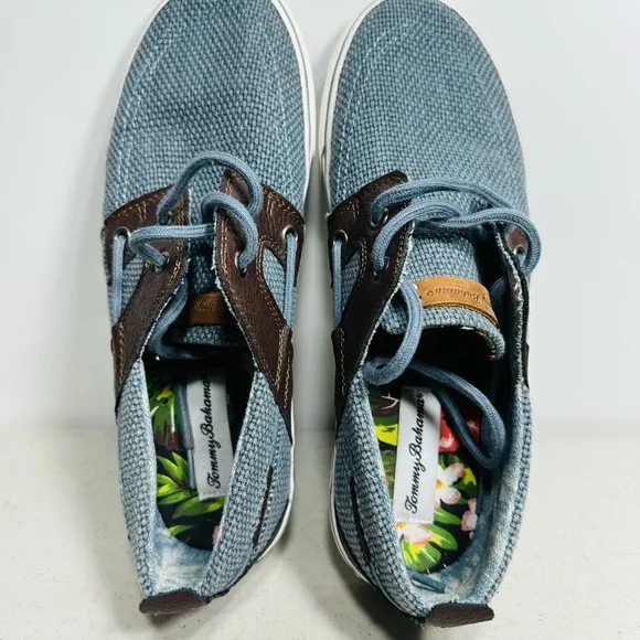 Tommy Bahama Stripes Asunder Men's Blue Brown Lace Up Boat Shoes Size 9,5
