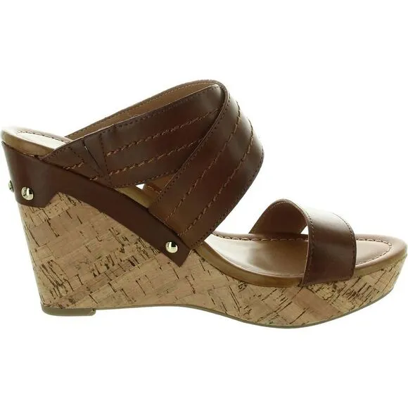 Tommy Hilfiger Womens TWMILI2  Brown Faux Leather Wedge Sandals Shoes New
