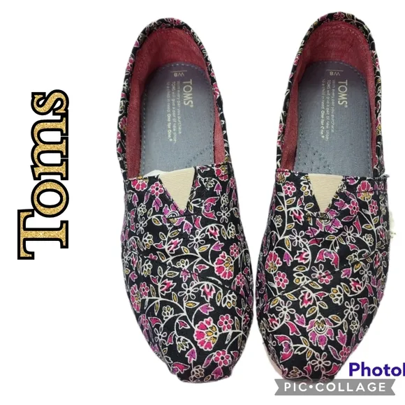 TOMS Floral Canvas Slip On Shoes Soft Comfortable NWT Size 8