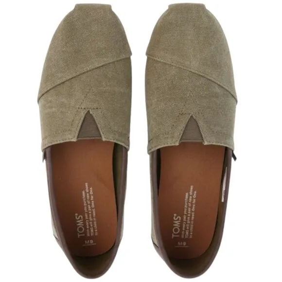 TOMS Shoes Men Size 10 Washed Canvas Trim Classic Olive Slip-On NWOT