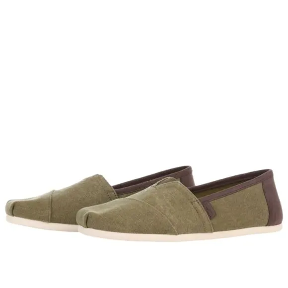 TOMS Shoes Men Size 10 Washed Canvas Trim Classic Olive Slip-On NWOT