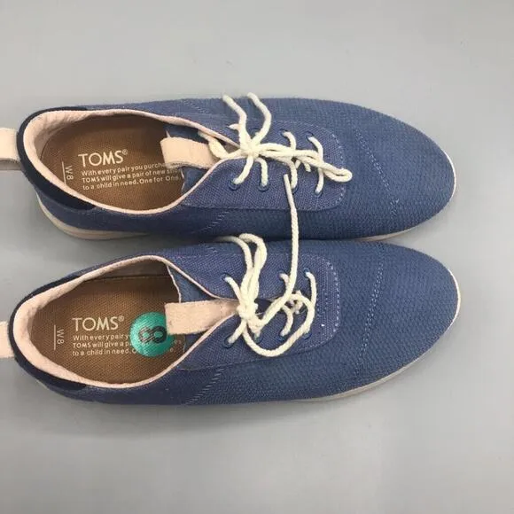 Toms Shoes Womens 8 Cabrillo Sneakers Solid Blue Low Top Canvas Lace Up