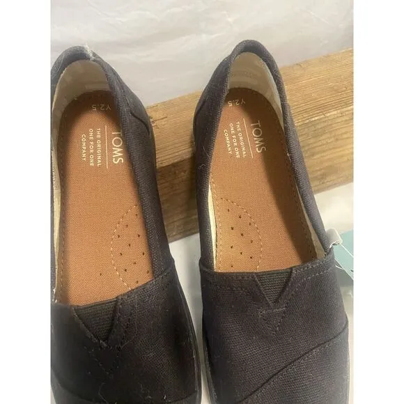 Toms  Youth Classic Alpargata Cupsole Black Heritage Canvas Shoes-Size 2.5-NWT‎