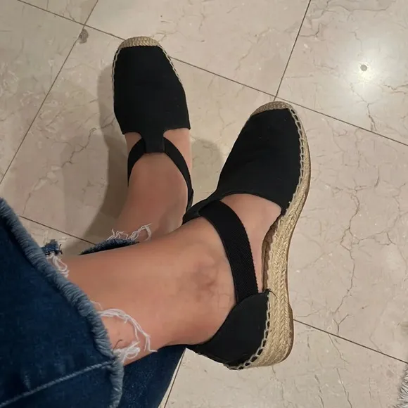 TORY BURCH CATALINA 3 50MM BLACK ESPADRILLE CANVAS SHOES SIZE 8