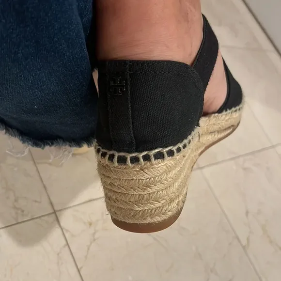 TORY BURCH CATALINA 3 50MM BLACK ESPADRILLE CANVAS SHOES SIZE 8