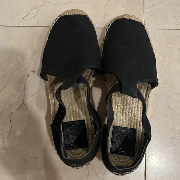TORY BURCH CATALINA 3 50MM BLACK ESPADRILLE CANVAS SHOES SIZE 8